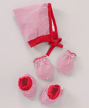 Child World Cotton Cap And Mittens Set Strips Red - Diameter 8 cm