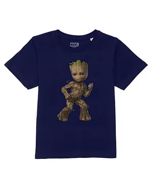 Marvel By Wear Your Mind Half Sleeves Guardians Of The Galaxy Featured Groot Printed Tee - Navy Blue