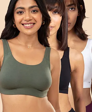 NYKD BY NYKAA Pack Of 3 Non Padded Wireless Slip On Bra With Full Coverage - Green Black & White