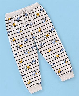Babyhug Cotton Knit Full Length  Lounge Pant Striped - White