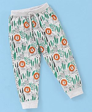 Babyhug Cotton Knit Full Length  Lounge Pant Lion Print - White