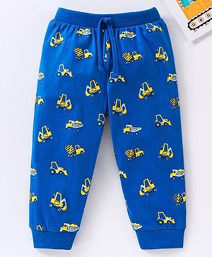 Babyhug Cotton Full Length Lounge Pants Construction Vehicle Print - Blue