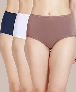 NYKD BY NYKAA Nyp036 Pack Of 3 Anti Odor Stretchable High Waist Full Coverage Outer Elastic Daily Use Solid Panties - White Blue & Brown
