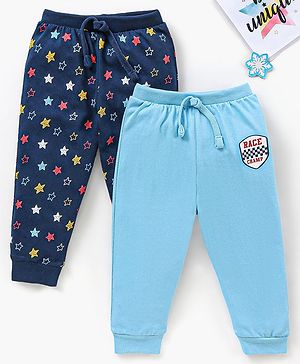 Babyhug Cotton Full Length Lounge Pants Star Print Pack of 2 - Navy Blue