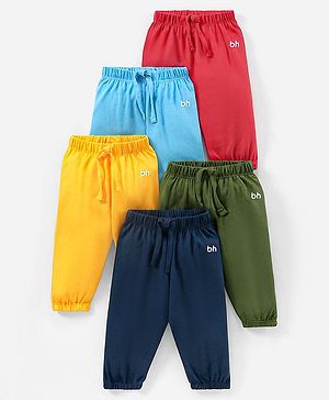 Babyhug Cotton Full Length Solid Lounge Pants Pack of 5- Blue & Green