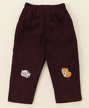 Kookie Kids Full Length Fox Embroidery Lounge Pant- Brown