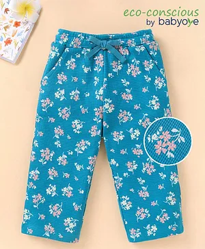 Babyoye Eco conscious 100% Cotton With Eco Jiva Finish Waffle Knit Full length  Floral Printed Lounge Pant - Blue