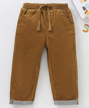 Babyhug Cotton Full Length Corduroy Pants Solid Colour - Golden Brown