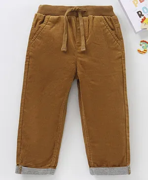 Babyhug Cotton Full Length Corduroy Pants Solid Colour - Golden Brown