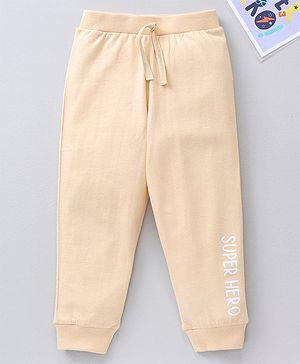 Babyhug Cotton Full Length Lounge Pants Text Print - Cream