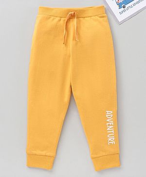 Babyhug Cotton Knit Full Length Joggers Pant Text Print - Yellow