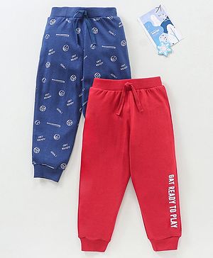 Babyhug Cotton Knit Full Length Joggers Pant Text Print Pack of 2 - Navy Red