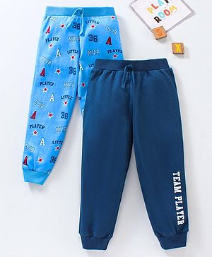 Babyhug Cotton Full Length Lounge Pants Text Print Pack of 2 - Navy Blue