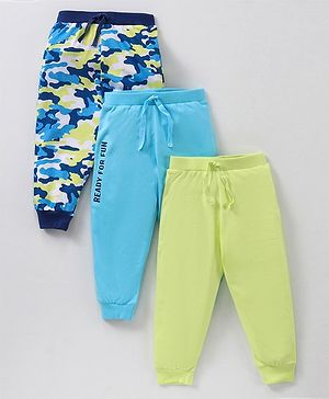 Babyhug Cotton Knit Full Length Solid &   Camouflage Printed Lounge Pants Pack Of 3 - Multicolour