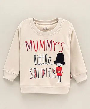Child World Cotton Knit Full Sleeves T-Shirt Text Print - Beige