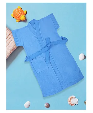 Baby Moo Solid Toddler Half Sleeves Pocket with Waist Belt Bathrobe - Blue