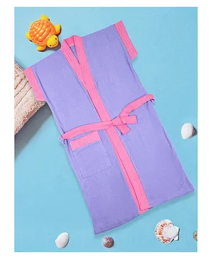 Baby Moo Solid With Piping Kids Half Sleeves Pocket with Waist Belt Bathrobe - Purple
