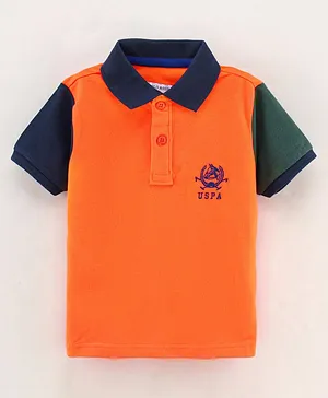 US Polo Assn Half Sleeves Cotton T-Shirt Color Block- Orange