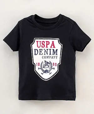 US Polo Assn Cotton Knit Half Sleeves T-Shirt Logo Printed - Black