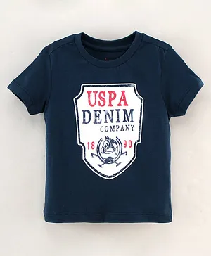 US Polo Assn Cotton Knit Half Sleeves T-Shirt Logo Printed - Navy