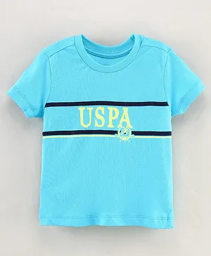 US Polo Assn Cotton Knit Half Sleeves T-Shirt Text Printed - Light Blue