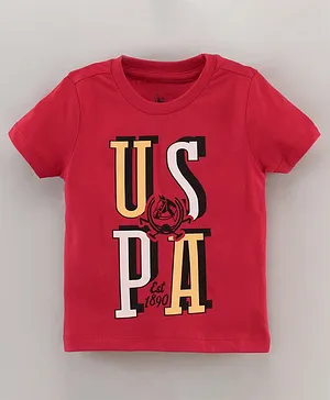 US Polo Assn Cotton Knit Half Sleeves T-Shirt Text Printed - Red