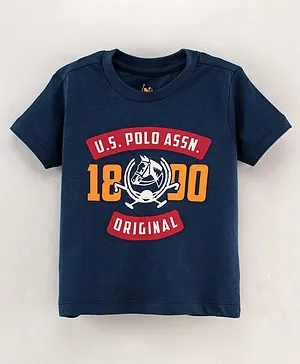 US Polo Assn Half Sleeves T Shirt Text Print - Navy Blue