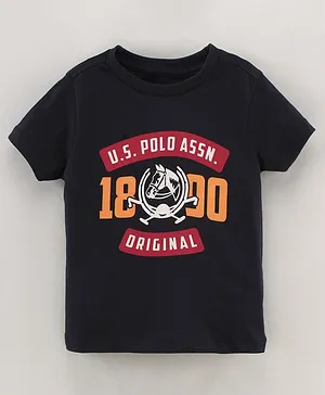 US Polo Assn Half Sleeves T Shirt Text Print - Black