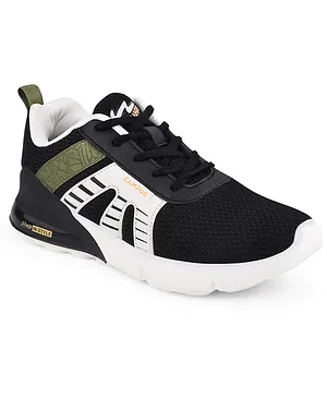 Campus Placement Printed Laced Up Mesh Sports Shoes - Black & Olive Green