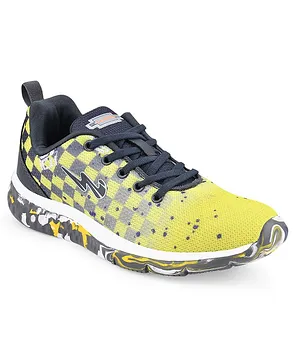 Campus Faded Block Checked Laced Up Mesh Sports Shoes - Yellow & Grey