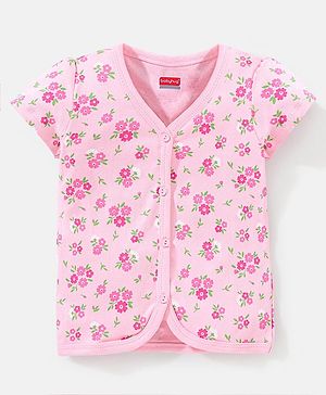 Babyhug 100% Cotton Short Sleeves Vest Floral Print - Pink
