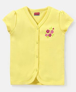 Babyhug 100% Cotton Knit Short Sleeves Vest Floral Print - Yellow