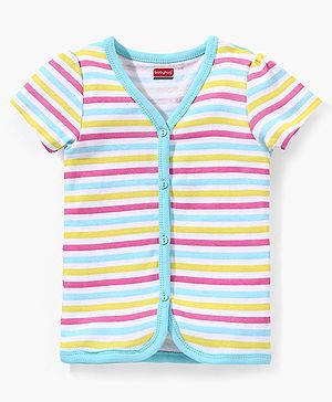 Babyhug 100% Cotton Knit Half Sleeves Striped Vest - White & Blue