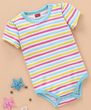 Babyhug 100% Cotton Knit Half Sleeves Onesie Striped - Multicolour
