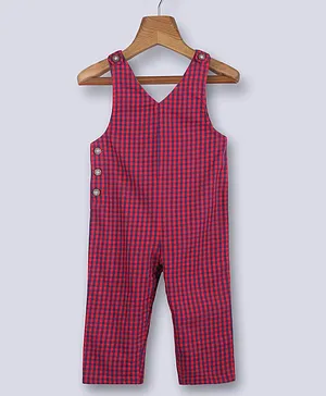 Beebay 100% Cotton Sleeveless Gingham Check Full Length Jumpsuit - Red