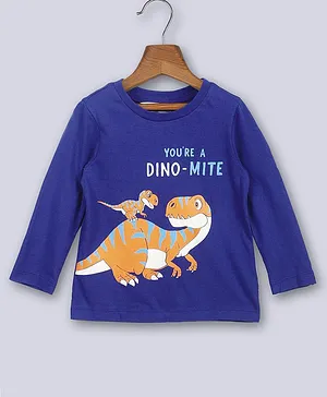 Beebay Full Sleeves Youre A Dino Mite Text With Dinosaur Placement Printed 100% Cotton Tee - Royal Blue