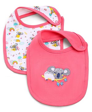 Babyhug Cotton Snap Buttons Closure Bibs Animal Print Pack of 2 - Pink