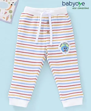 Babyoye 100% Cotton Terry Full Length Striped Lounge Pant - Multicolor
