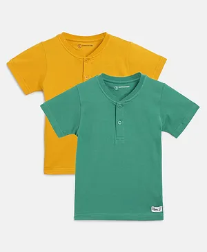 Campana Pack Of 2 100% Cotton Half Sleeves Solid T Shirts - Yellow Green