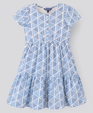 Pine Kids Cotton Half Sleeves Dress with Fashionable Print - White