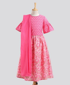 Pine Kids Half Sleeves Lehenga And Choli Set - Pink