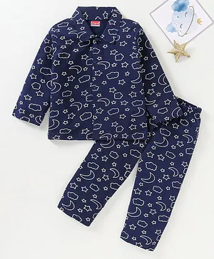 Babyhug Full Sleeves Cotton Night Suit Cloud & Stars Print- Multicolor