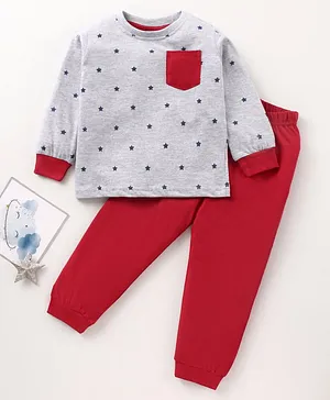 Babyhug Full Sleeves Cotton Nightsuit Stars Print- Multicolor