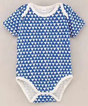 The KidShop Half Sleeves Seamless Triangular Geometric Printed Onesie - Blue