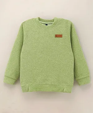 Little Kangaroos Full Sleeves Winter T-Shirt Solid Textured Design - Green