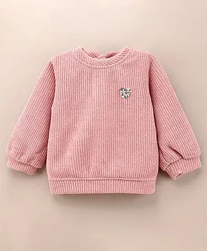 Little Kangaroos Full Sleeves Winter T-Shirt Solid Sequin Heart - Pink