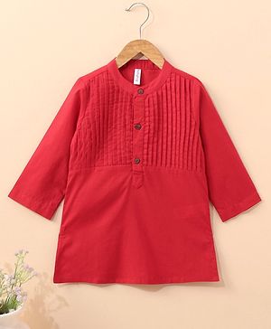 Babyhug Full Sleeves Pintucked Cotton Kurta Solid- Red