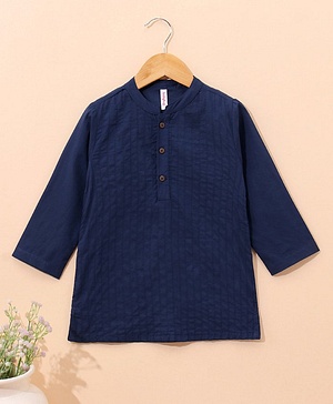 Babyhug Full Sleeves Cotton Pintucked Kurta Solid- Navy Blue