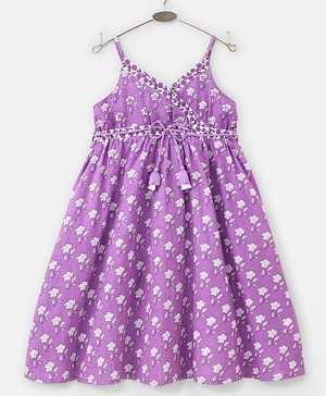 Babyhug Singlet Sleeves Ethnic Dress Floral Print - Lavender