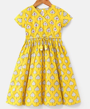 Babyhug Half Sleeves Floral Printed Ethnic Dress - Yellow